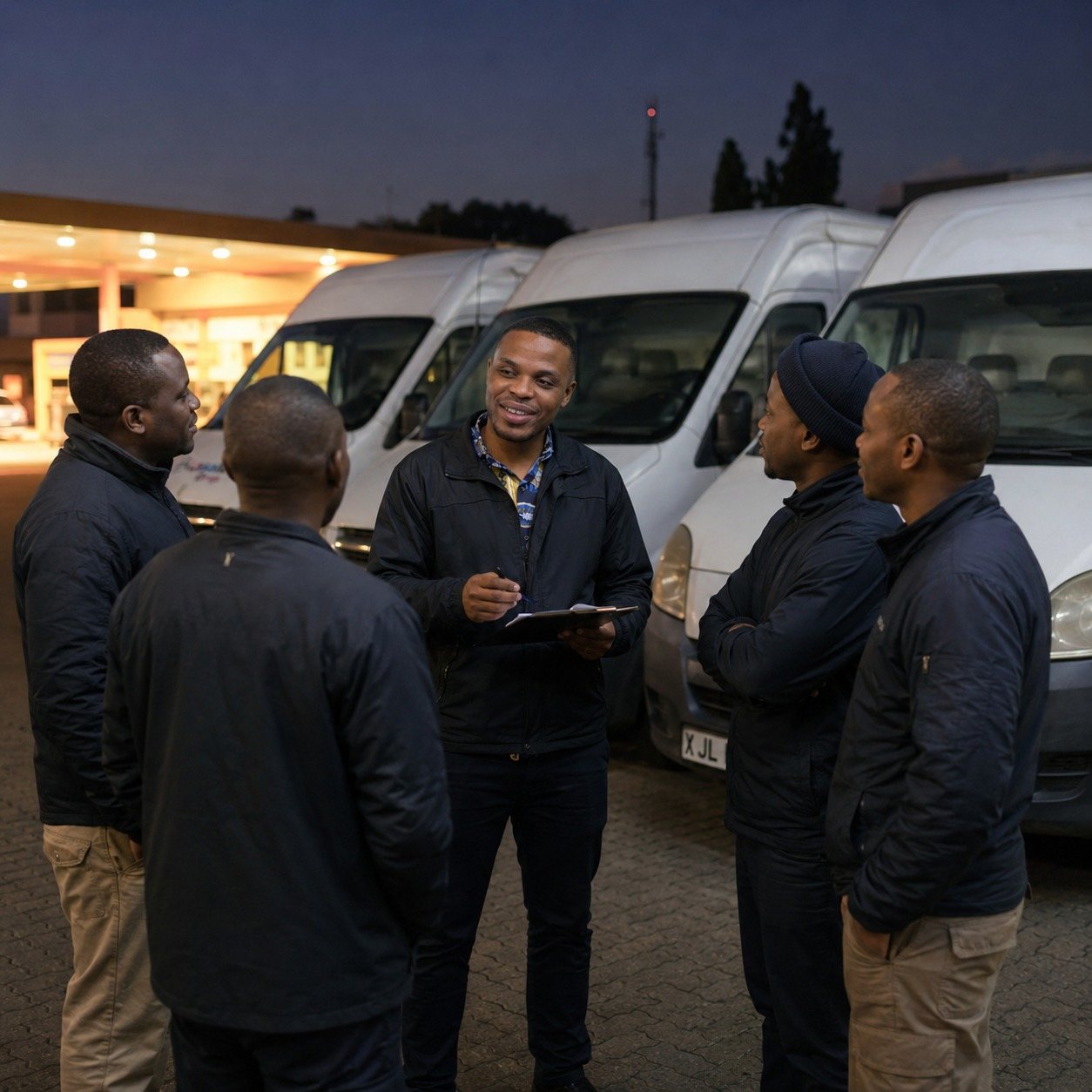 Briefing delivery drivers at the depot