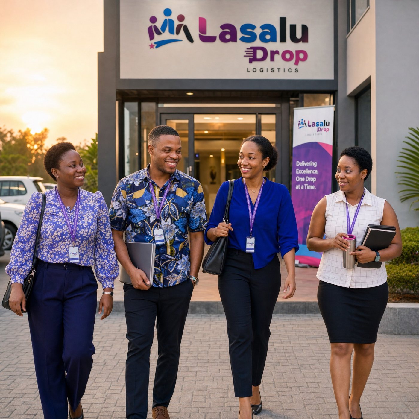 The Lasalu Drop team outside the Lasalu Drop Logistics office